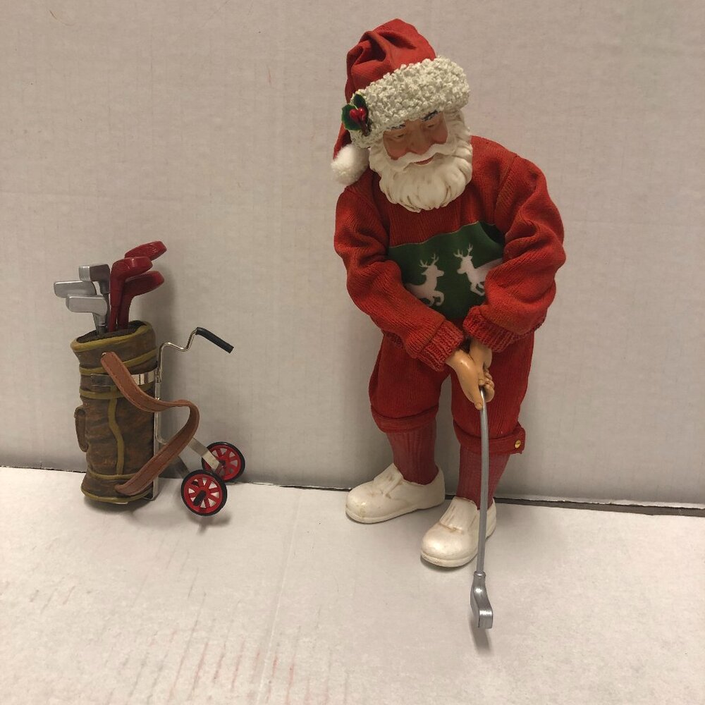 Clothtique Possible Dreams 10" vintage Golfing Santa with golf cart VG condition